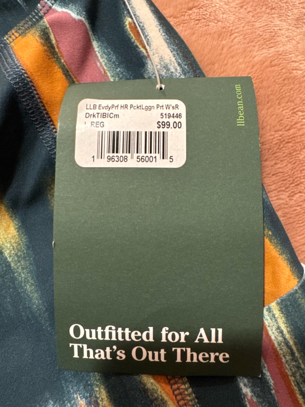 NWT L.L. Bean Everyday Performance High Rise Pocket Leggings, Teal Print, Size L - Picture 4 of 6